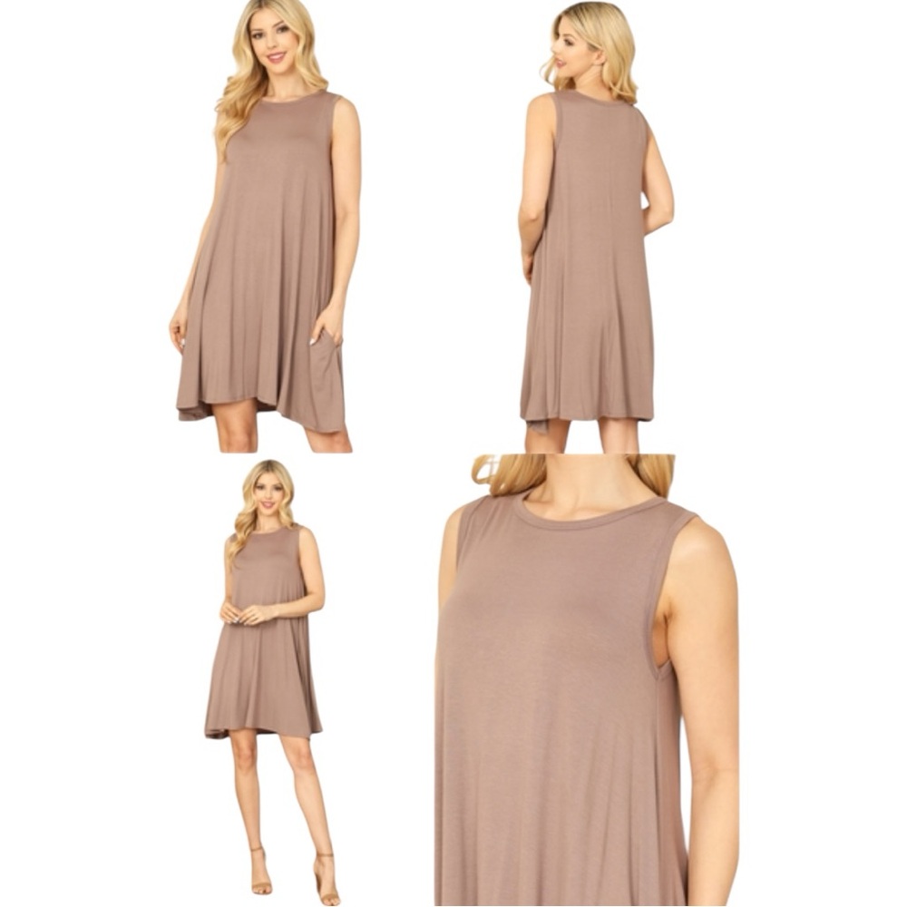 Boutique Mocha Jersey Knit Sleeveless Tan Dress